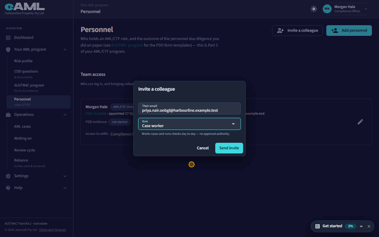 Invite a colleague: their email and the access you give them.