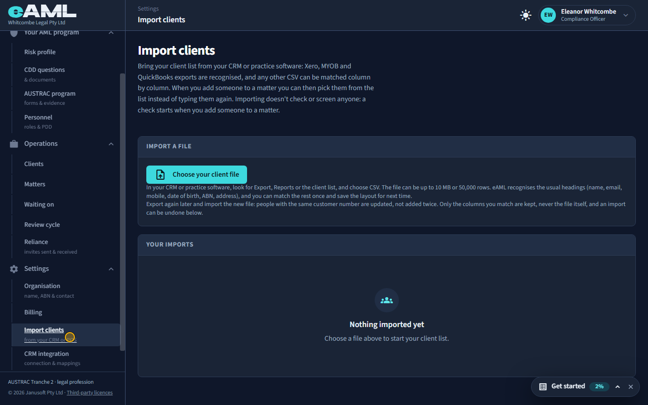 Open Import clients: the screen at this step
