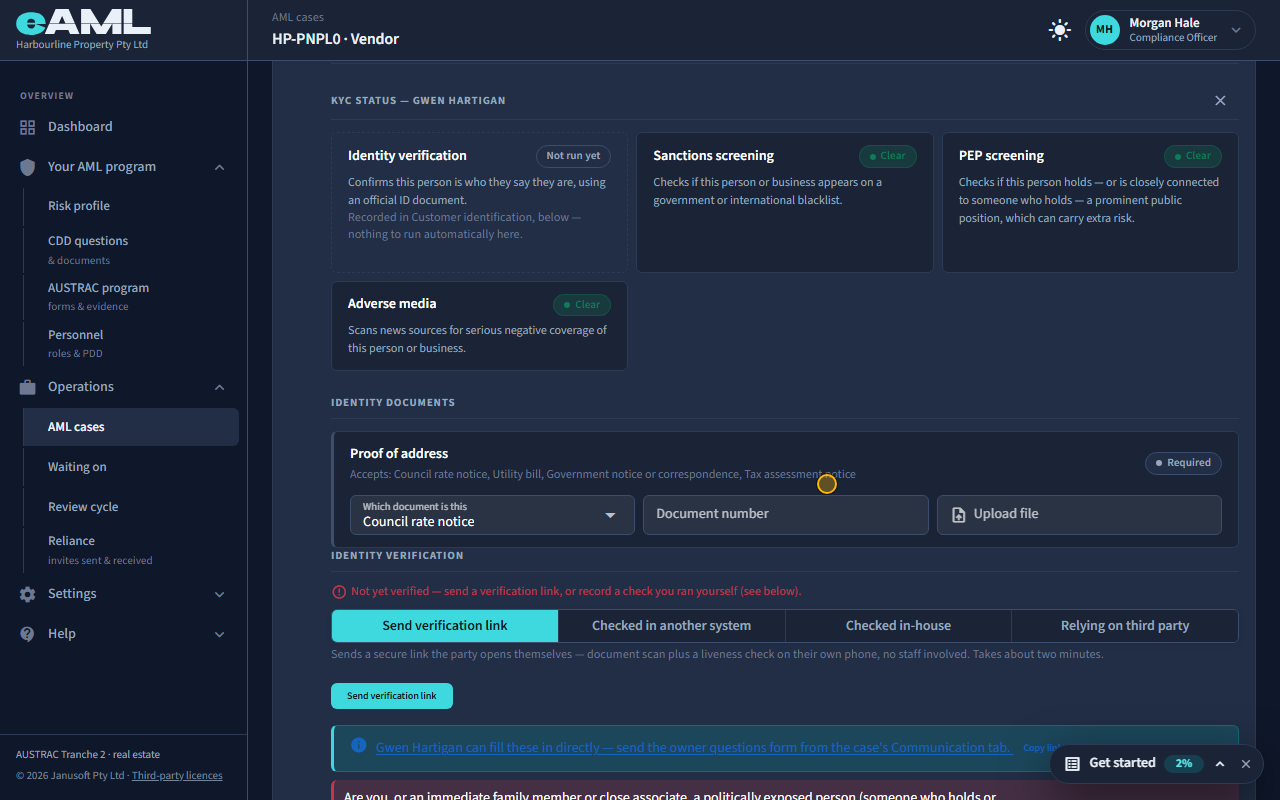 An owner’s KYC panel: the screen at this step