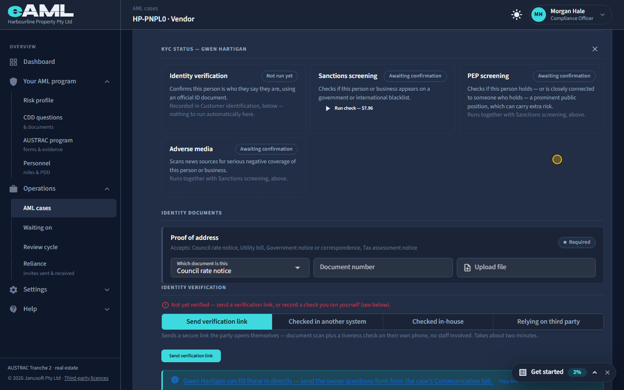 An owner’s KYC panel: the screen at this step
