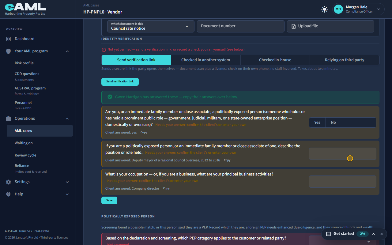 Make the owner’s answers your own: the screen at this step