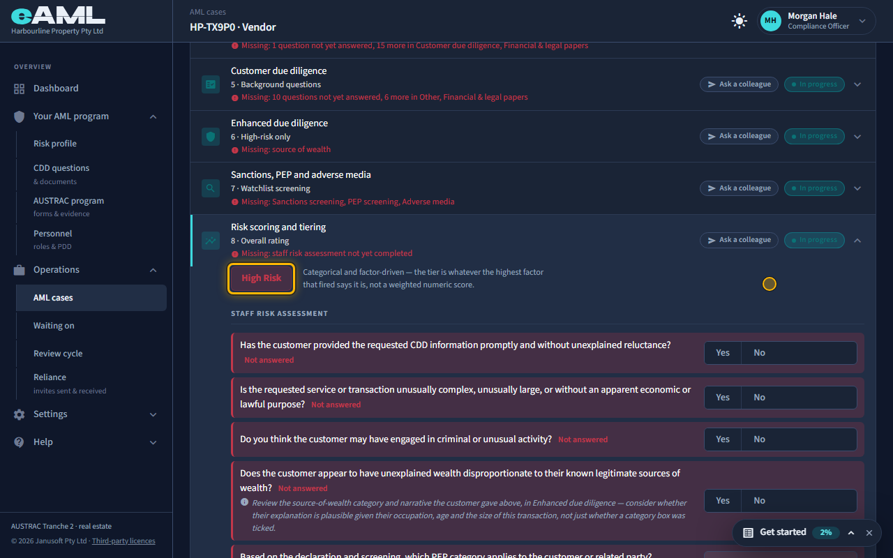 The badge shows the rating, and Risk factors that fired says why.