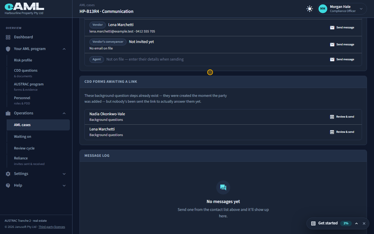 The form still listed on the Communication tab, ready to send again.