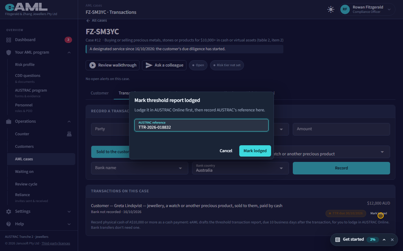 Threshold transaction reports: the screen at this step