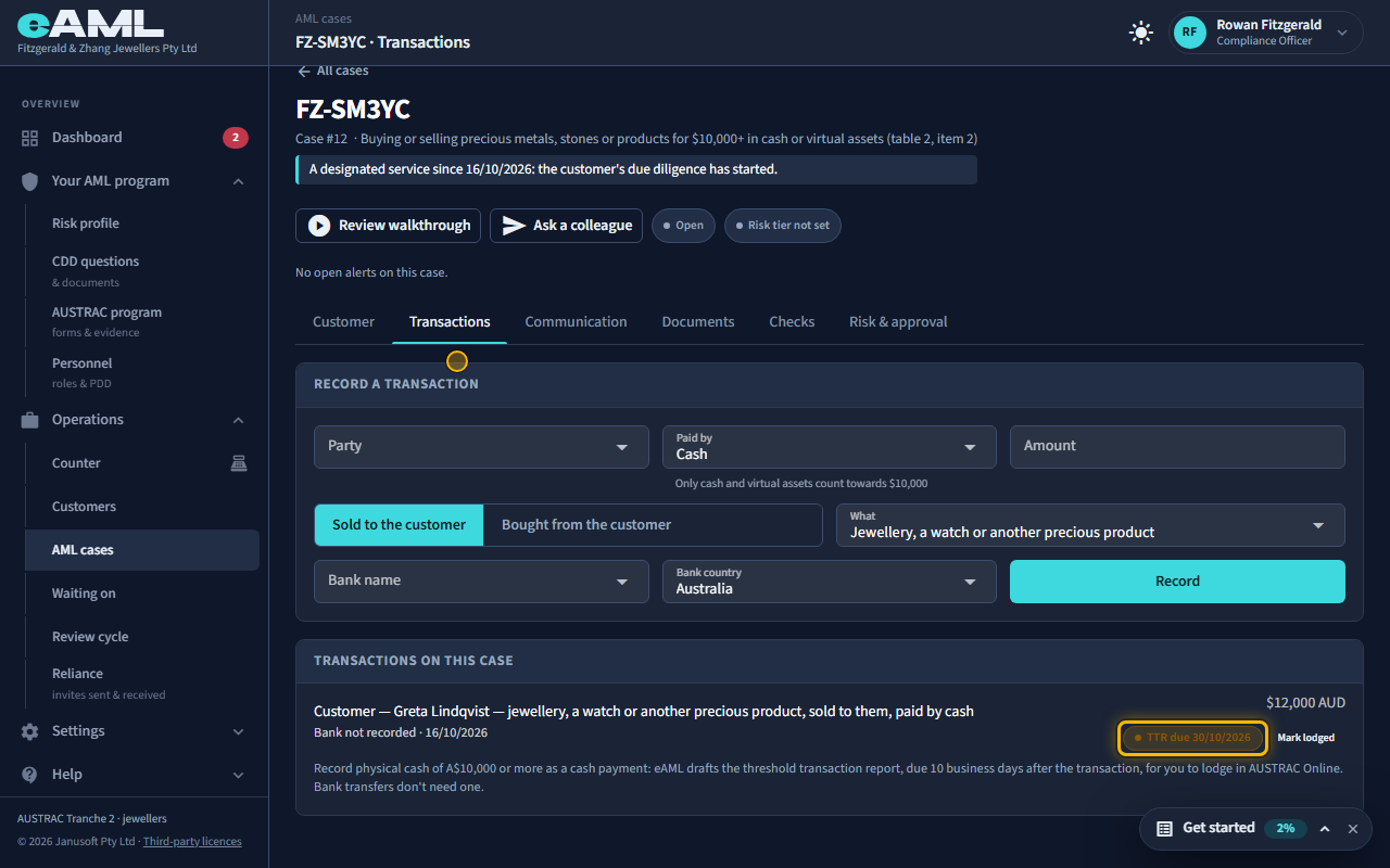 A cash payment of $12,000, with its TTR due date.
