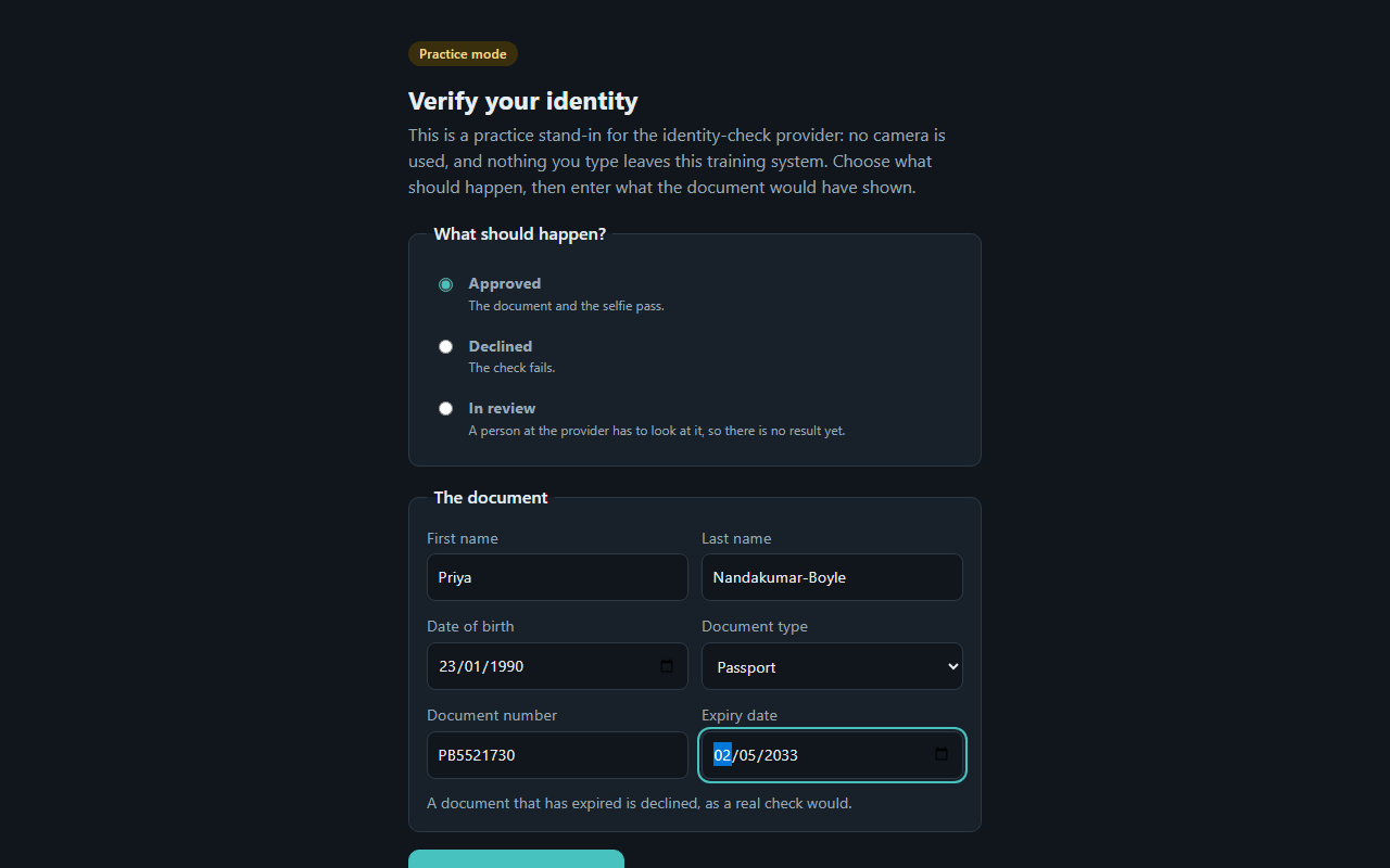 The buyer’s identity: the screen at this step