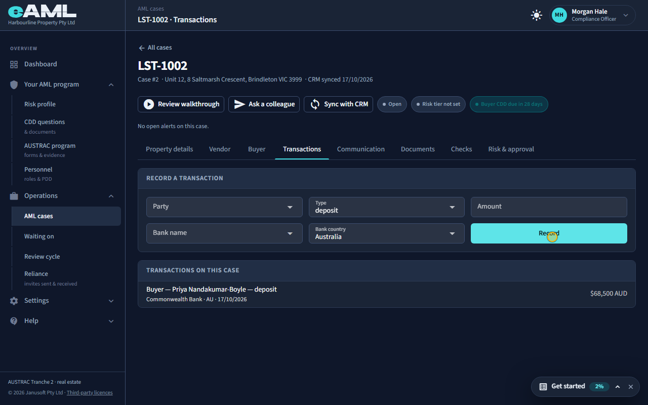 A deposit recorded against the buyer.