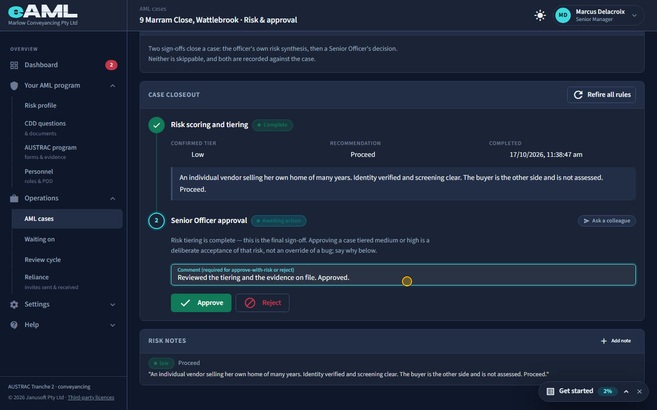 Exchange, settlement, risk and approval: the screen at this step
